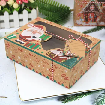 3/12Pc Vianočné Cookie Box Kraft Papier Candy Darčekové Krabice Tašky Vianočné Dekorácie pre Domov Adornos De Navidad 2021 Darčekovej krabičke