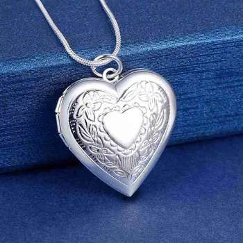 Kúzlo jemné 925 Sterling Silver elegantné Srdce photo frame Náhrdelník Prívesok pre ženy Módny trend Šperky strany Dovolenku Dary