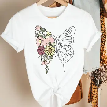 Letné Krátke Rukáv Tlač Módne Tričko Ženy Ženy Oblečenie Jednoduché Maľovanie na Pláži Cartoon Tee Top Vlastné Grafické T-shirts Dievča