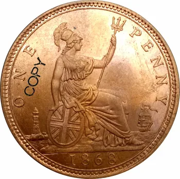 Veľká Británia Victoria 1868 Jeden Cent, Červená Meď Kópiu Mince