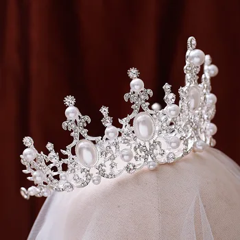 Retro veľké Tiara Svadobné Nadrozmerné Pearl Koruny Vlasy Ornament Dospelých Svadobné Doplnky do vlasov