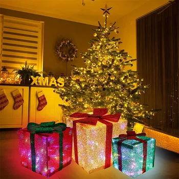Vianočný Darček Osvetlené Darčekové Krabice Vnútorné Vonkajšie Vianočné Ozdoby Súčasnosti Políčok pre Vianočný Stromček Verandu Domov Prázdninový Darček