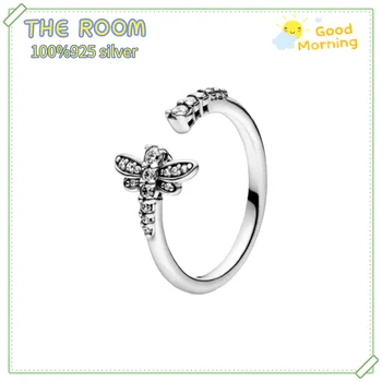 Najpredávanejšie skutočné Pandora 925 Sterling Silver Lesklé Dragonfly prsteň Pre ženu šperky, zásnubné výročie darček