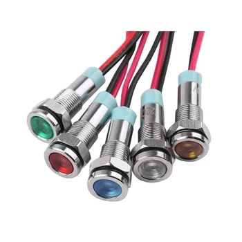 6 mm 8 mm 10 mm 12 mm LED Kovové Kontrolka nepremokavé signalizačná kontrolka 3v 5V 6V alebo 12V 24V 48V 110V 220v s drôtom Prepínač