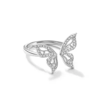 MEYRROYU Šterlingov Strieborné Lesklé Motýlích Krídel Micro-intarzované Zirkón Otvory snubný Prsteň Pre Ženy Sladké Romantické Príslušenstvo