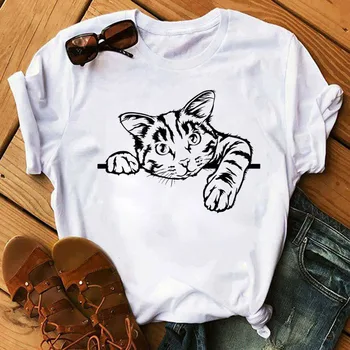 Roztomilé Mačka Motýľ Vzor Ženy najlepšie Zábava Mačka Tlače Žien T-shirt Letné Módne dámske tričko