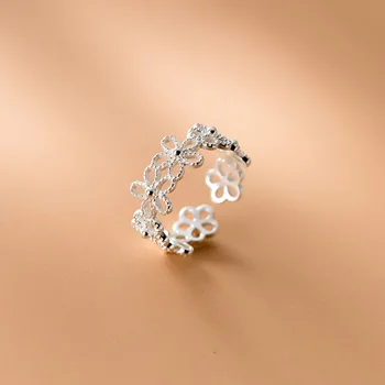 Autentické REÁLNE.925 Sterling Silver Jemné Šperky Otvorte Duté päť-petaled Kvet Kvetinový krúžok nepravidelnú textúru Úprava C-J4956