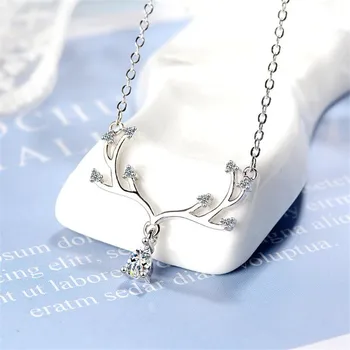 Nové Elk Žena Krátke Antler Jeleň 925 Sterling Silver Šperky Osobnosti Sladké Zvierat Pobočky Crystal Nádherné Náhrdelníky XZN075