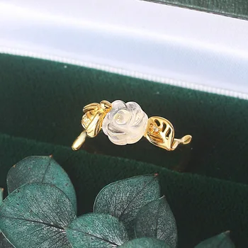 LAMOON Rose & Bee 925 Sterling Silver Ring Pre Ženy Prírodné Rose Quartz Koktail Krúžok 14K Zlata Plátovaného Jemné Šperky LMRI110