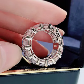PANSYSEN Reálne 925 Sterling Silver 5x7MM Emerald Rez Vytvorený Moissanite Diamond Snubné Prstene Nové Luxusné Návrh Zásnubný Prsteň