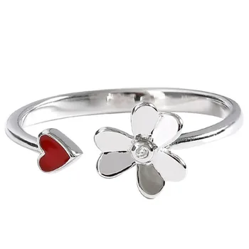 925 Sterling Silver Otvoriť Krúžok pre Ženy INY Minimalistický Nepravidelný červené srdce kvetinový Vzor, Šperky Bijoux Narodeniny