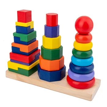 Tri-Stĺpec Geometrické Hračky Uterák Montessori Skoro Vzdelávacie Učebná Pomôcka Farba Nastaviť Stĺpec Stavebné Bloky Drevené Hračky