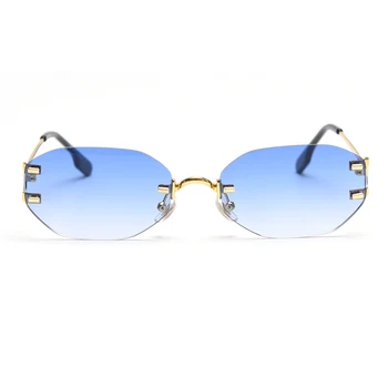 Peekaboo frameless retro slnečné okuliare bez obrúčok námestie ženy oválne kovové okuliare pre mužov mnohouholník zlato modrá hnedá 2022 uv400