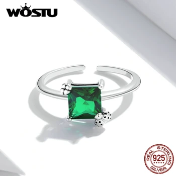 WOSTU Nastaviteľné Autentické 925 Sterling Silver Green Square Zapojenie Otvoriť Prstene Pre Ženy, Ženské Originálne Šperky CQR754