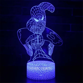 Marvel Avengers 3D Anime Lampa Spider Man Obrázok Akryl LED Ilúzie Lampa USB Farebné Nočného Spálňa Decor pre Deti, Darčeky
