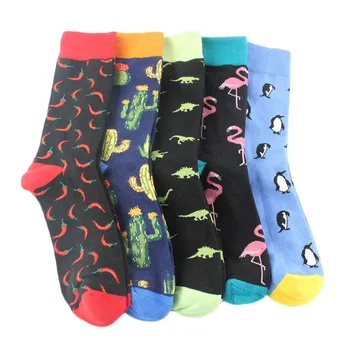 [WPLOIKJD]pánske Ponožky Česanej Bavlny Žakárové Cartoon Zvierat Vajcia Kaktus Penguin Muž Obchodné Šaty Posádky Ponožky Svadobný Dar Sox
