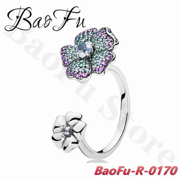 BaoFu 925 Sterling Silver Ring Otvorený Štýl Luxusné Crystal Kvet Elegantný Prsteň je Vhodný pre Pôvodné Ženské Šperky
