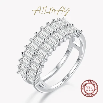 Ailmay 2021 Nové Originálne 925 Sterling Silver Luxusné AAAAA CZ Obdĺžnik Šumivé Prstene Pre Ženy, Svadobné Zapojenie Jemné Šperky