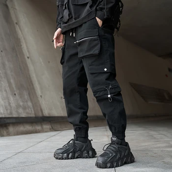 GlacialWhale Mens Cargo Nohavice Módne Neforemné Joggers Muž Hip Hop Techwear Japonský Streetwear Čierne Nohavice Jogging Nohavice Mužov