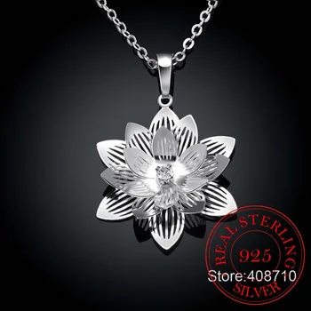 Elegantné 925 Sterling Silver Lotosový Kvet Prívesok Náhrdelníky pre Ženy Šperky, Náhrdelníky Darček