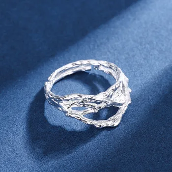 Nepravidelný Pobočiek Z Tŕnia Textúra Veľké 925 Sterling Silver Nastaviteľné Ukazovák Prstene Pre Ženy Jednoduché Módne Šperky