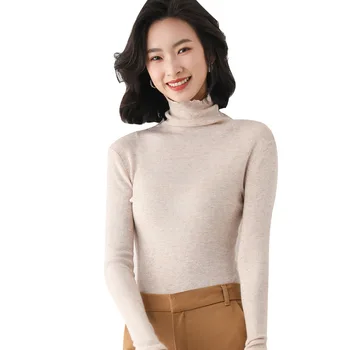 2021 Módne Turtleneck Ženy Sveter Pevné Kórejský Úsek Slim Fit Lady Jumper Cashmere Sveter Zelená Biela Pulóver Knitwear