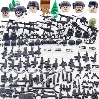 Vojenské Bloky Mestskej Polície SWAT stavebným Mini Akcia Obrázok s Prilby Zbrane Príslušenstvo DIY Tehla Hračky pre Deti,