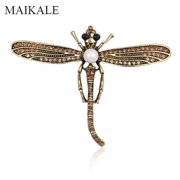 MAIKALE Vintage Crystal Dragonfly Brošňa Kolíky Pearl Drahokamu Hmyzu Brošňa pre Ženy, Dievčatá, Taška na Príslušenstvo Kovové Broche Darček
