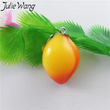 Julie Wang 5 ks Živice Mango Peach Ovocie Kúzlo Pre Náhrdelník s Príveskom, Náušnice Zistenia Šperky Čo DIY Príslušenstvo Ručné remeslo