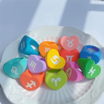 HUANZHI 2021 Nový Vintage Roztomilý Akrylové Živice Candy Farby Srdce 12 Súhvezdí Prstene pre Ženy, Dievčatá Y2K Strany Šperky