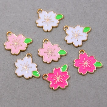 6Pcs Ružová Sakura Kvetinové Kúzlo Zliatiny Smalt Prívesky Charms pre Šperky, Takže Náušnice, Náhrdelník kľúčenky Príslušenstvo Šperky
