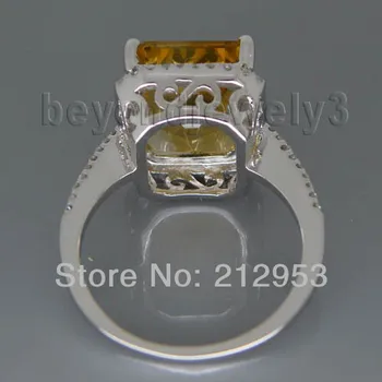 Vintage Emerald Rez 10x12mm Žlté Prírodné Citrine Diamantový Zásnubný Prsteň, 14k Bieleho Zlata Skutočný Drahokam Krúžok Na Predaj R0014