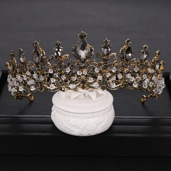 Nový Barokový Black Korún Crystal Drahokamu Zlato Princess Koruny na Svadbu tiara Vlasy Príslušenstvo Svadobné Diadem Vlasy, Šperky