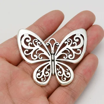 4pcsLots 50x57mm Starožitné Strieborné Pozlátené Motýľ Duté Charms Hmyzu Filigránske Prívesky Pre Diy Vintage Keychain Šperky Časti