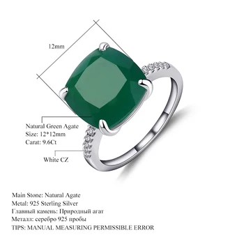 Gem Balet 9.66 Ct Prírodné Zelené Achát Drahokam Koktail Krúžok Pre Ženy 925 Sterling Silver Ring Jemné Šperky