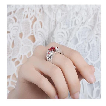 Luxusné Červené Srdce Crystal Snubné Prstene pre Ženy 925 sterling silver Šperky Cubic Zirconia Zapojenie Kapela Krúžok 6-10