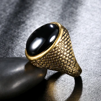Kinel Luxusné Retro Mužov Krúžky Antique Silver Farba Oválne Čiernej Živice Kameň Punk Krúžok Turecko Šperky 2020 Nové