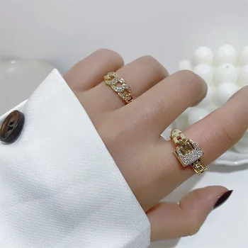 14K Zlata Plátovaného Geometrické Odkaz Zapojenie Nastaviteľné Prstene pre Ženy, Luxusné Šperky, Zirkón Elegantné Svadobné Prstene