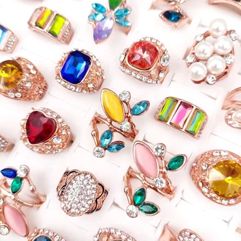 20 Ks/Veľa Farebné Zirkón Crystal Pearl Prstene pre Ženy Veľkoobchod Luxusné Drahokamu Rose Gold Ring Svadby Príslušenstvo Šperky