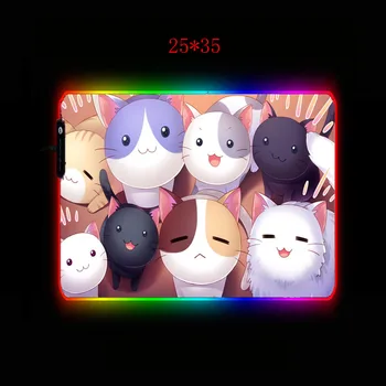 Black White Cute Cat Farebné Gaming Mouse-pad RGB LED, Odolný Prírodný Kaučuk Base Handričkou, Povrch Nepremokavé XL XXL Myši, Podložky RGB
