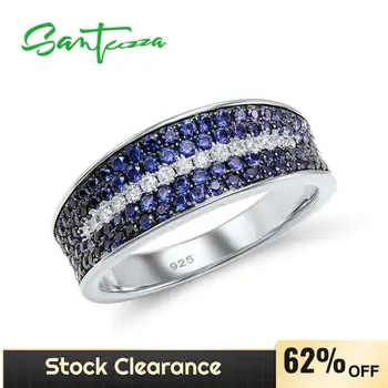 SANTUZZA Strieborný Prsteň Pre Ženy 925 Sterling Silver Módne Kolo Prstene pre Ženy, Modrá Nano Cubic Zirconia Trendy Strany Šperky