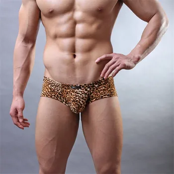Sexy Mužov Prádlo boxerky Leopard Priedušná Nízky Nárast U Vypuklé Puzdro Spodky Cueca calzoncillo Inteior ropa hombre M-XL