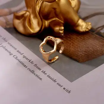 LEN CÍTIŤ Kovu Zlatej Farby Otvorenia Prstene pre Ženy kórejský Jednoduché Duté Srdce Portrét Krúžky Módne Šperky, Svadobné Doplnky