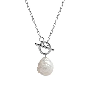 Kórejský S925 mincový striebro náhrdelník ins2021 nový Barokový sladkovodné perlový náhrdelník ženskosť strieborné reťaze ozdoby 18k zlata